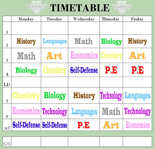 School timetable or School schedule